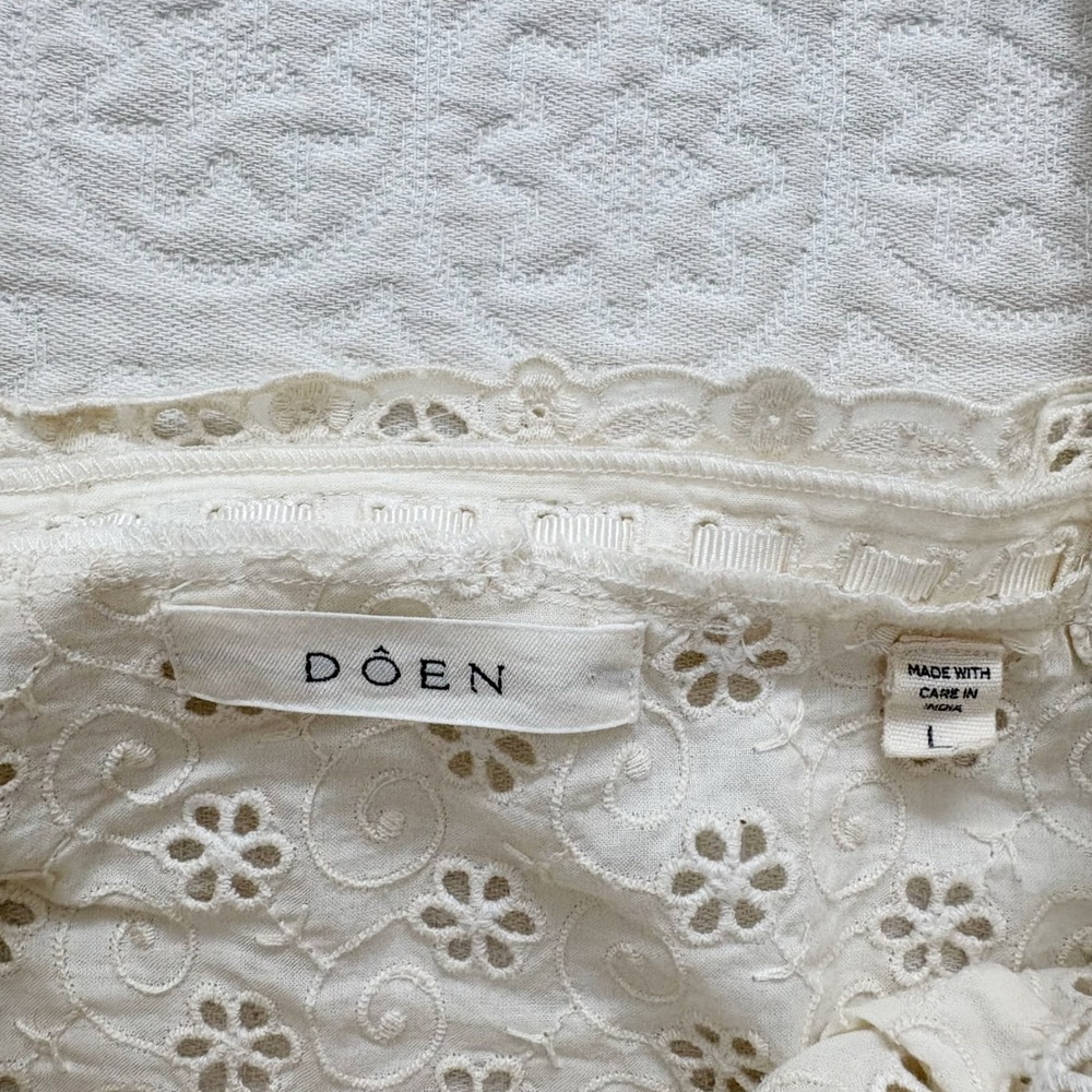 DOEN Docia Eyelet Embroidered Top in Nut Milk Sz L - Picture 8 of 11